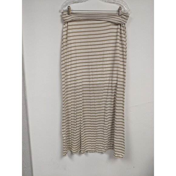 Lily White Size L Large Maxi Skirt Tan White Striped Long Modest - Picture 2 of 5